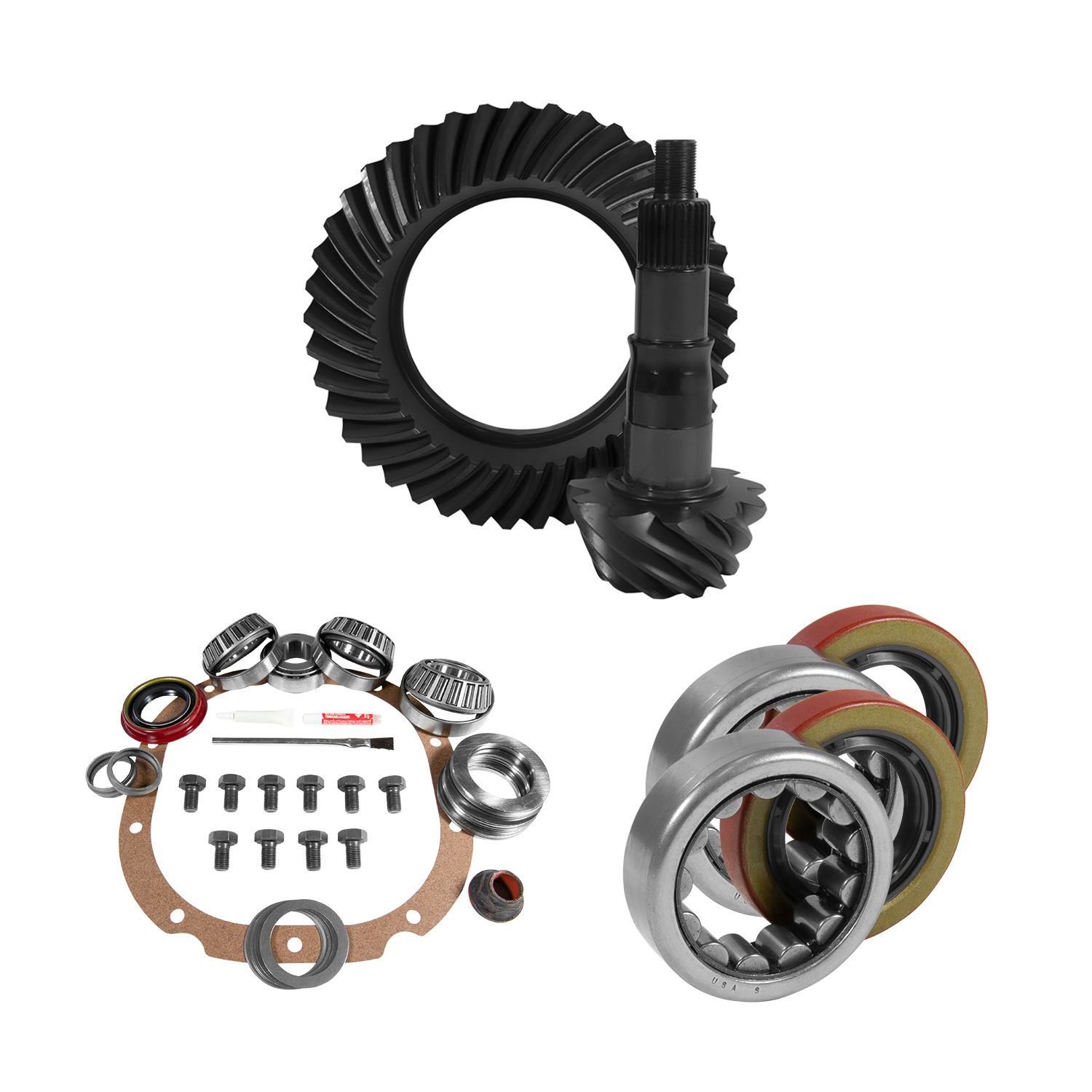 8.8" Ford 3.73 Rear Ring & Pinion, Install Kit, 2.25" OD Axle Bearings & Seals
