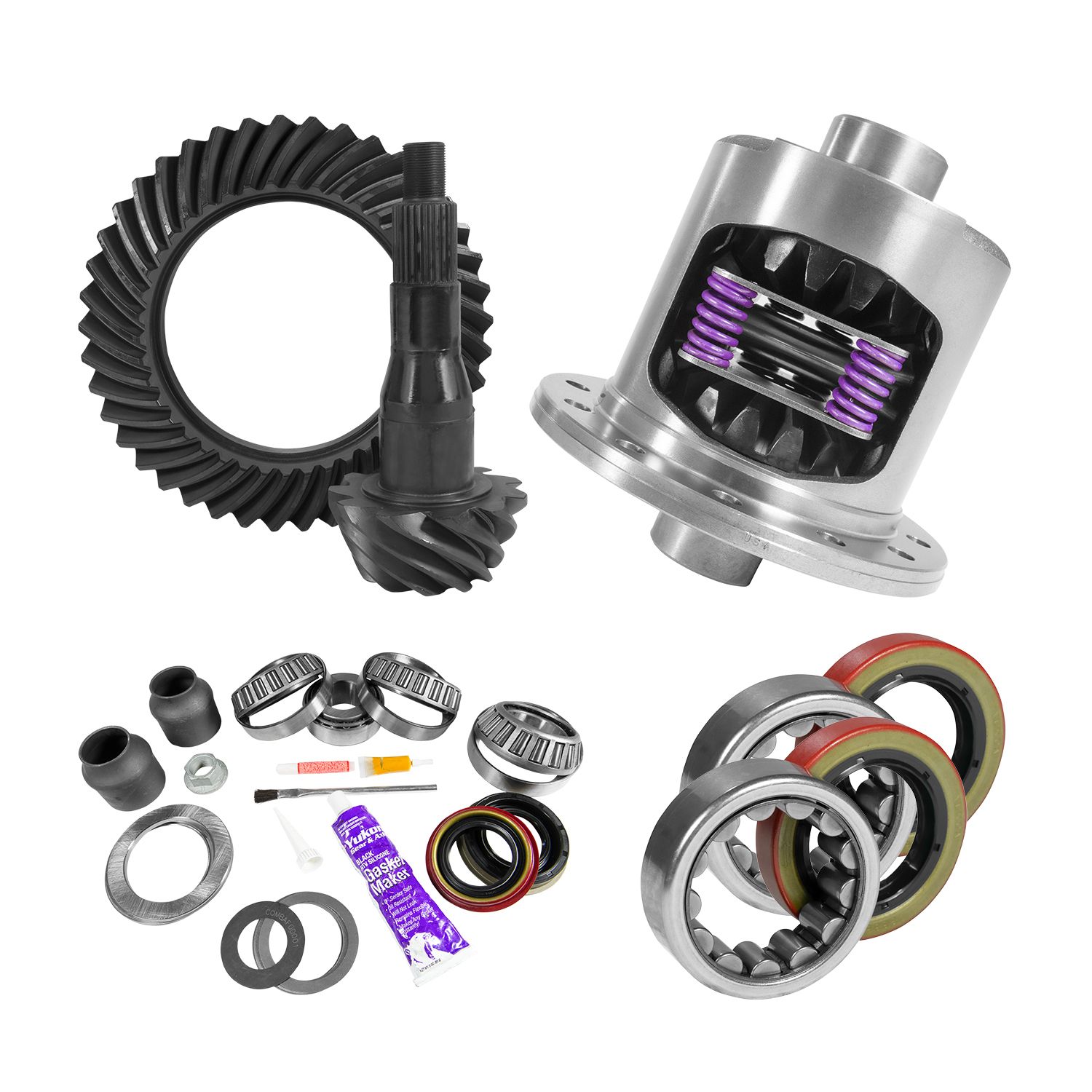 9.75" Ford 3.55 Rear Ring & Pinion, Install Kit, 34spl Posi, Axle Bearings