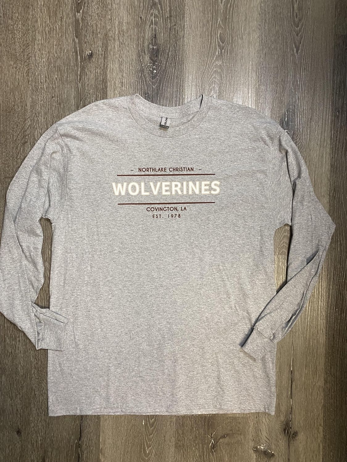 Adult Gray L\S Wolverines Shirt