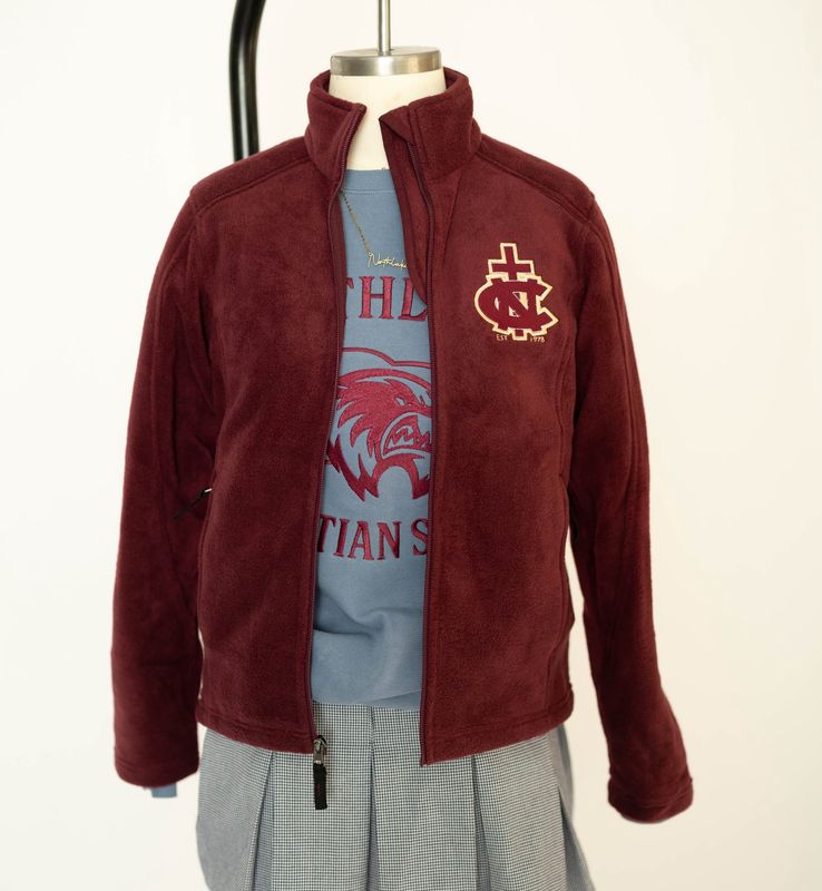 Ladies Burgundy Fleece Zip Embroidered Jacket