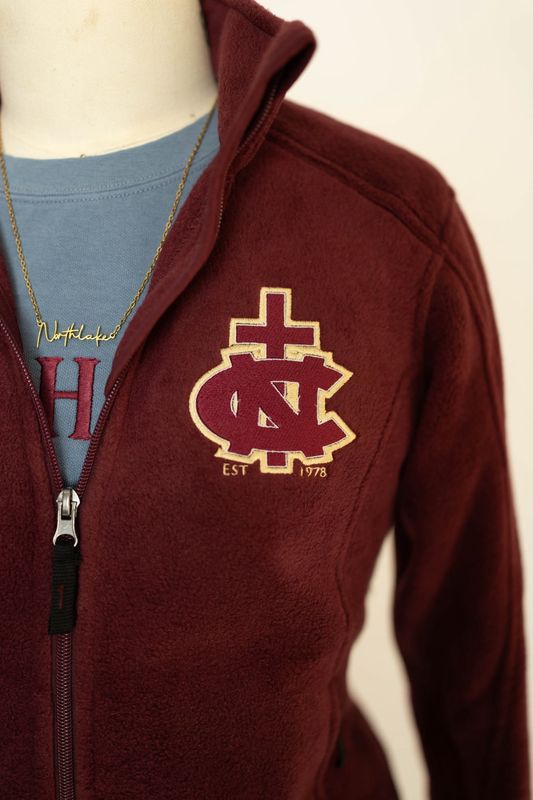 Ladies Burgundy Fleece Zip Embroidered Jacket