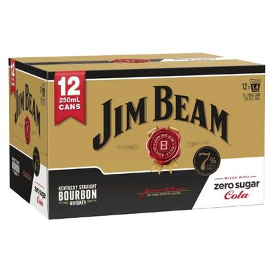 Jim Beam 7% 12pk 250ml cans zero sugar