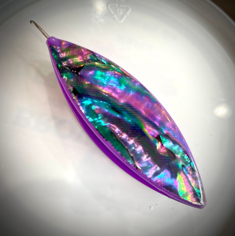 Moonlit Shuttle decorated on both sides, Natural shell veneer, Purple Peacock