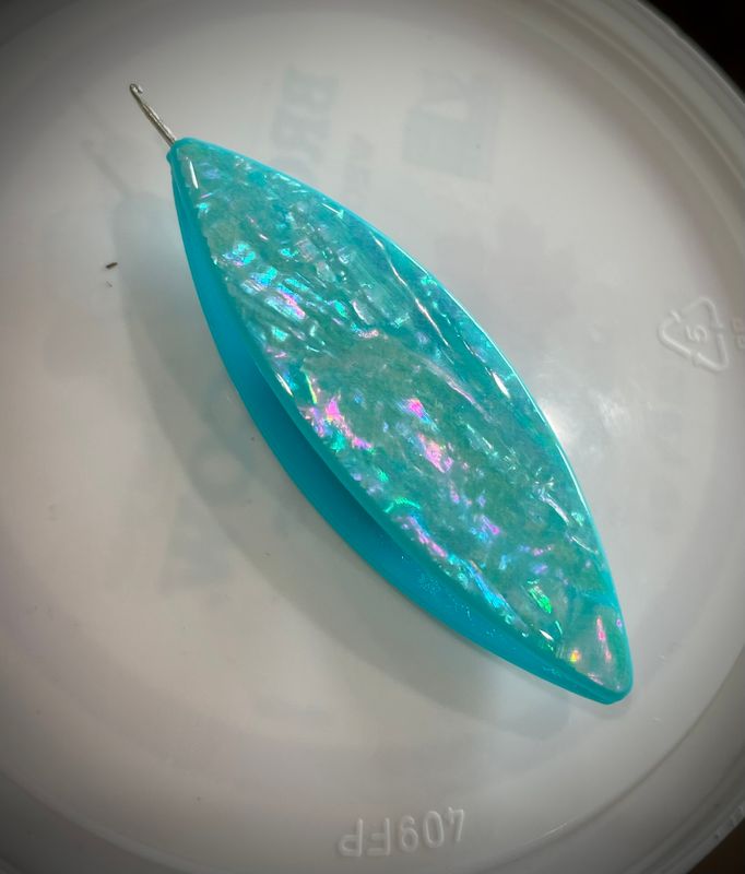 Moonlit Shuttle decorated on both sides, Natural shell veneer, Blue Northern Lights