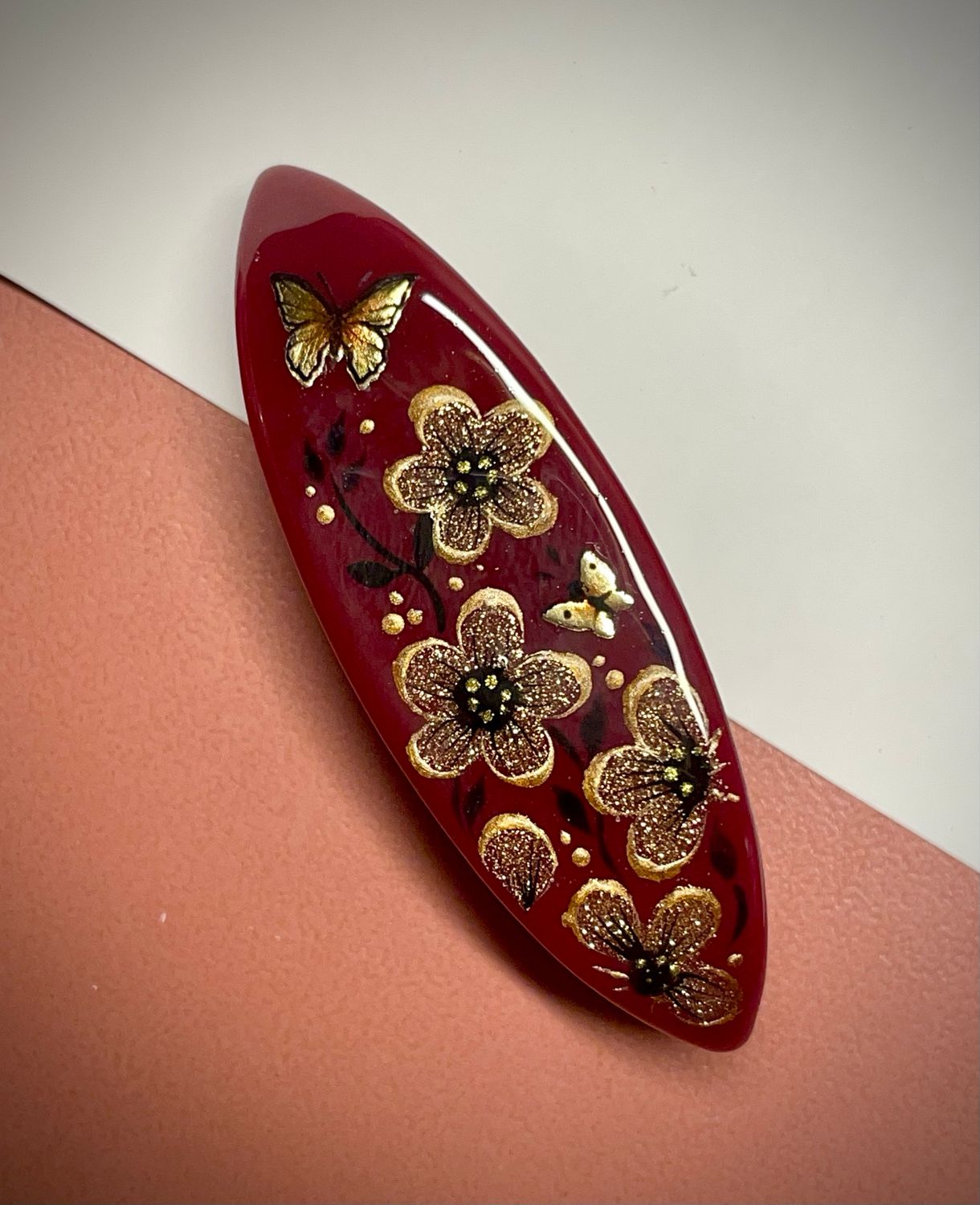 Handmade acrylic shuttle decorated on one side, Golden Garden of Grace -1