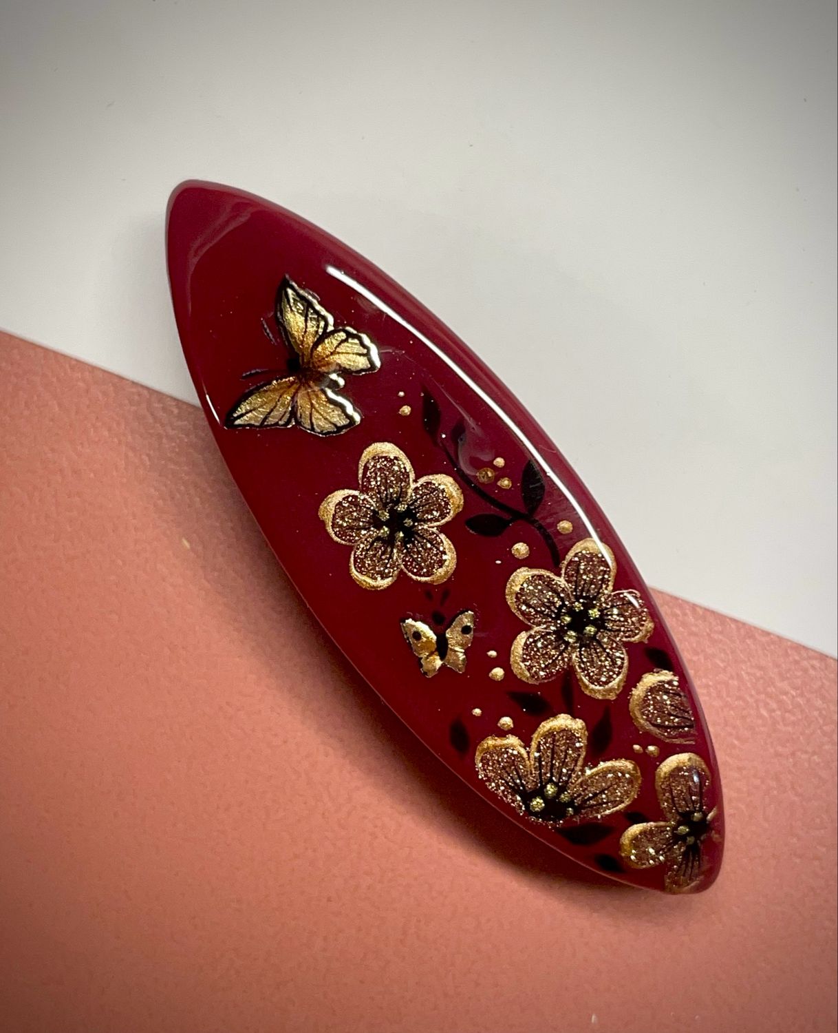 Handmade acrylic shuttle decorated on one side, Golden Garden of Grace -2