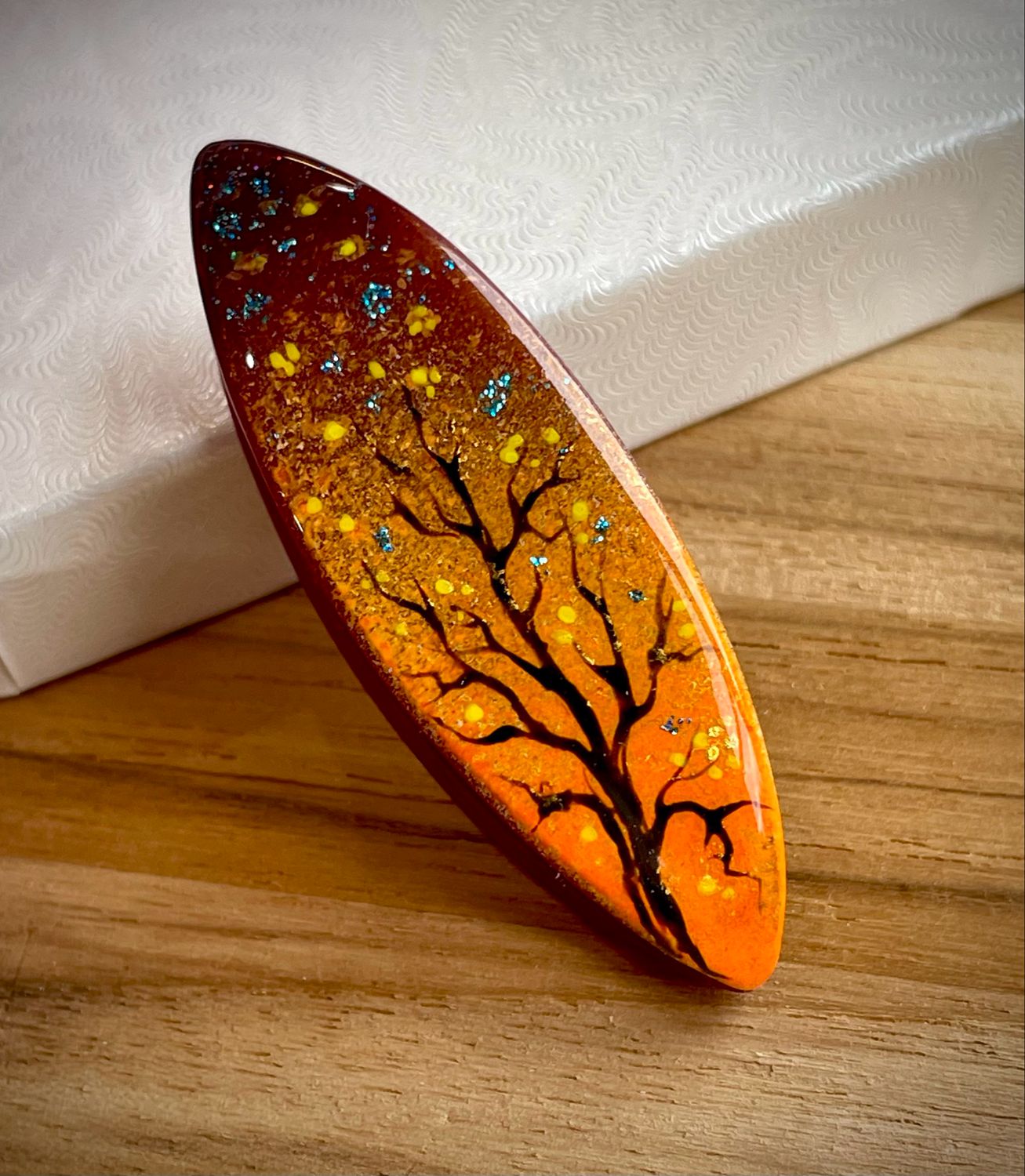 Handmade acrylic shuttle decorated on one side, “Under the Amber Stars&quot;-2