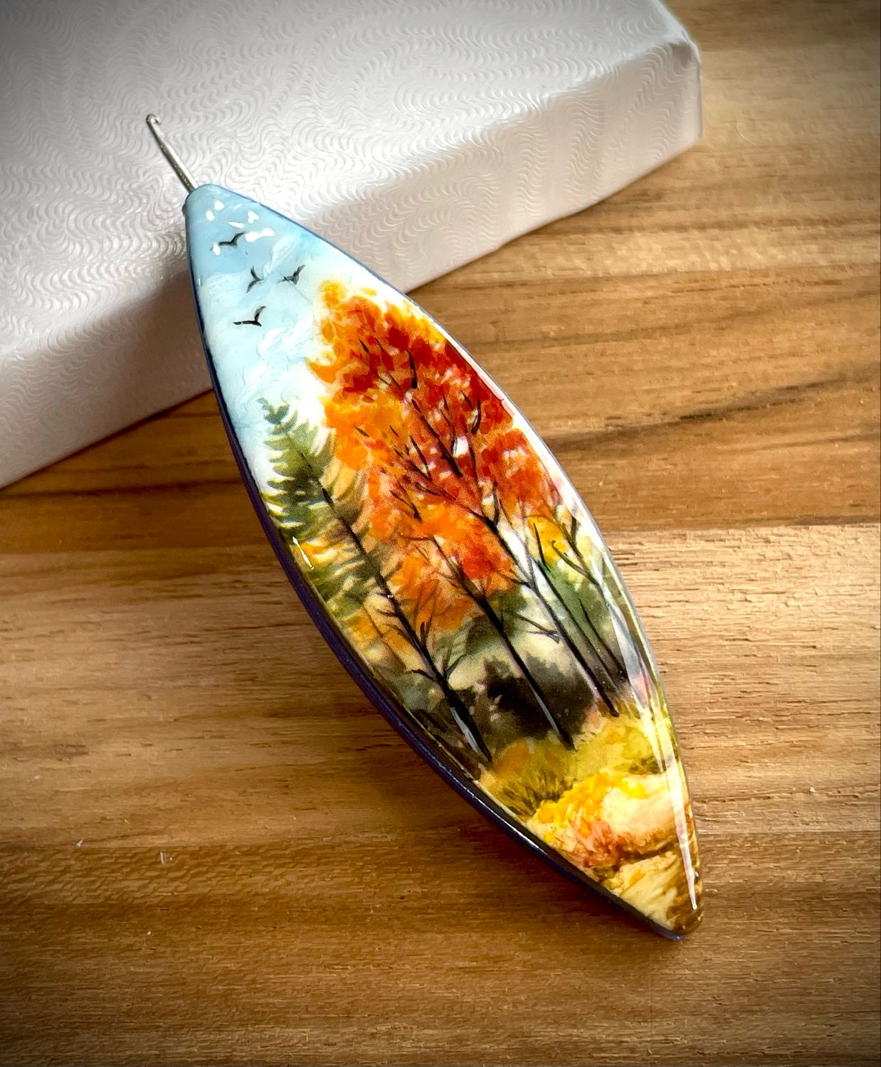 Moonlit shuttle decorated on one side, “Autumn Landscape”