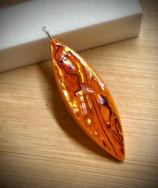 Moonlit Shuttle decorated on both sides, Natural shell veneer, Bright Orange