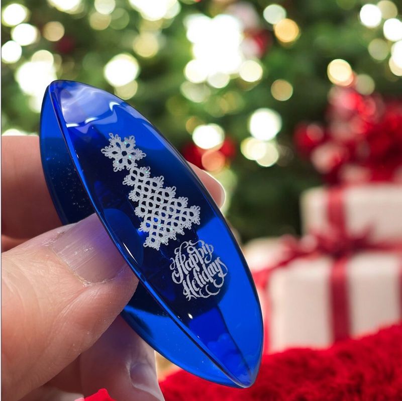 Acrylic tatting shuttle, handmade, Tatted Christmas Tree, Blue