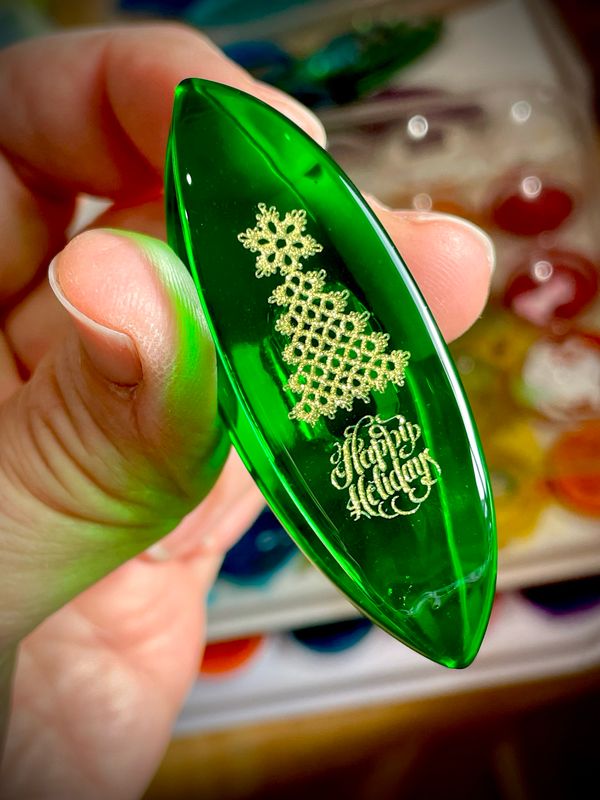 Acrylic tatting shuttle, handmade, Tatted Christmas Tree, Green