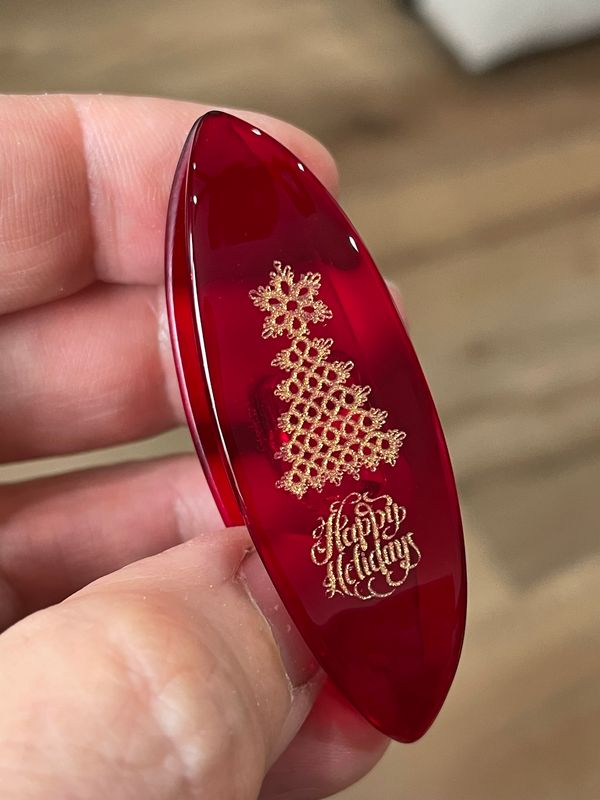 Acrylic tatting shuttle, handmade, Tatted Christmas Tree, Red