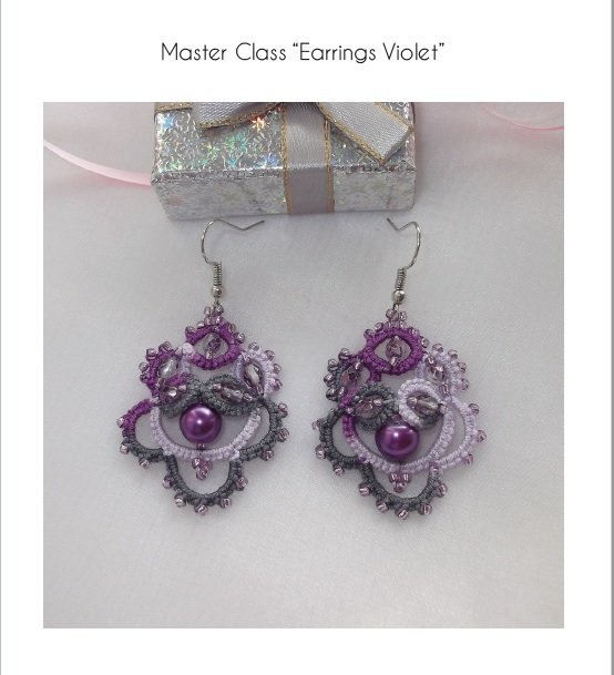 Printed tatting pattern &quot;Earrings Violet&quot; by Tatyana Buyvolova
