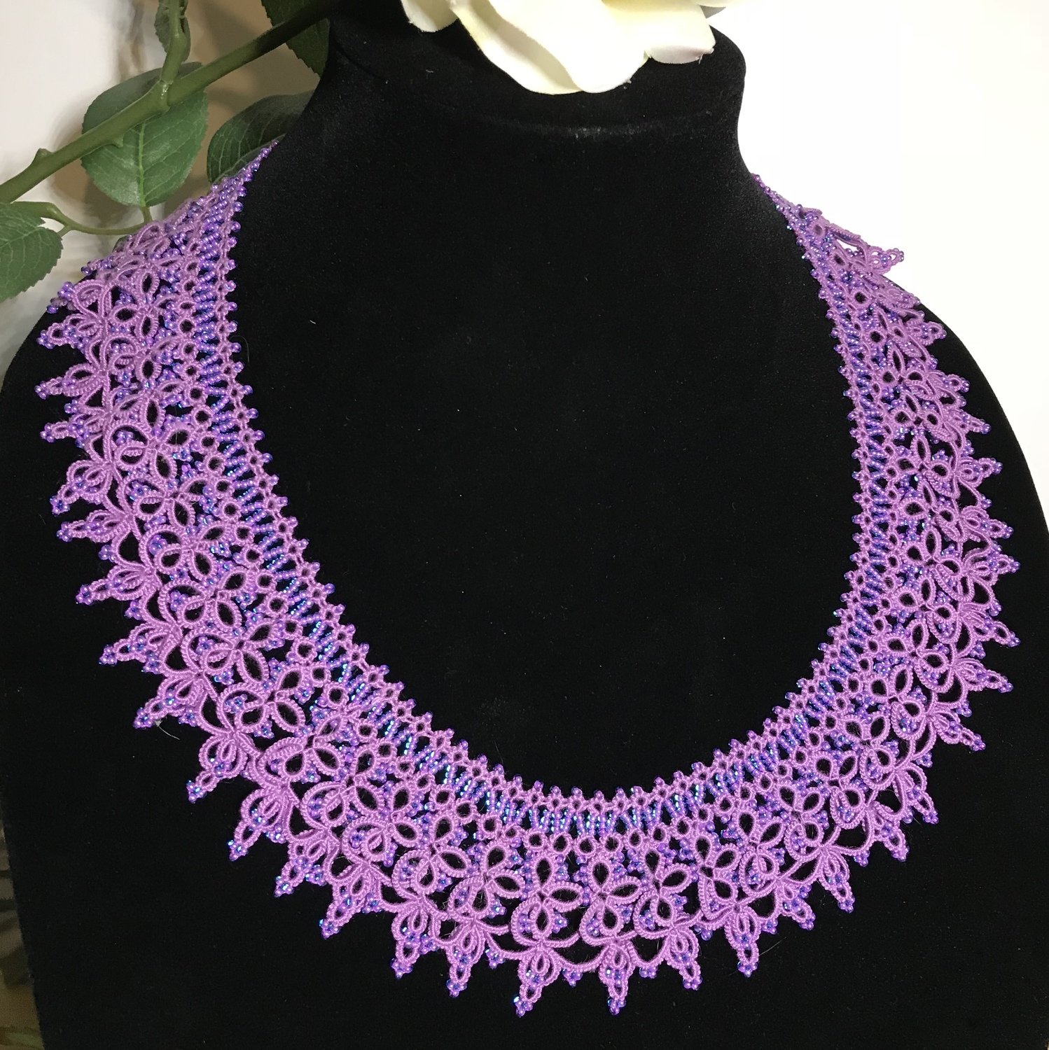 Purple Indulgence. Tatted necklace with seed beads