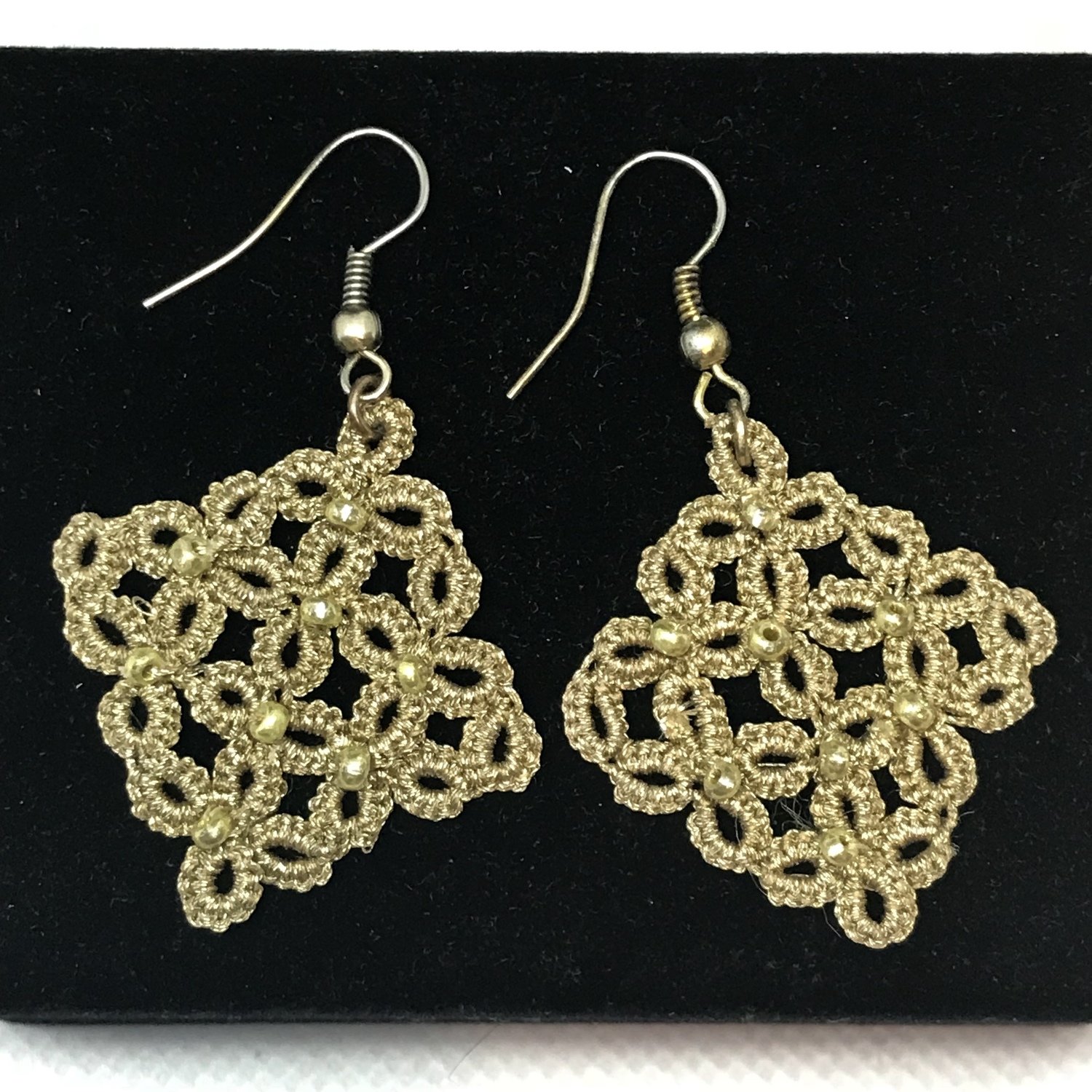 Tatted earrings &quot;Gold squares&quot;