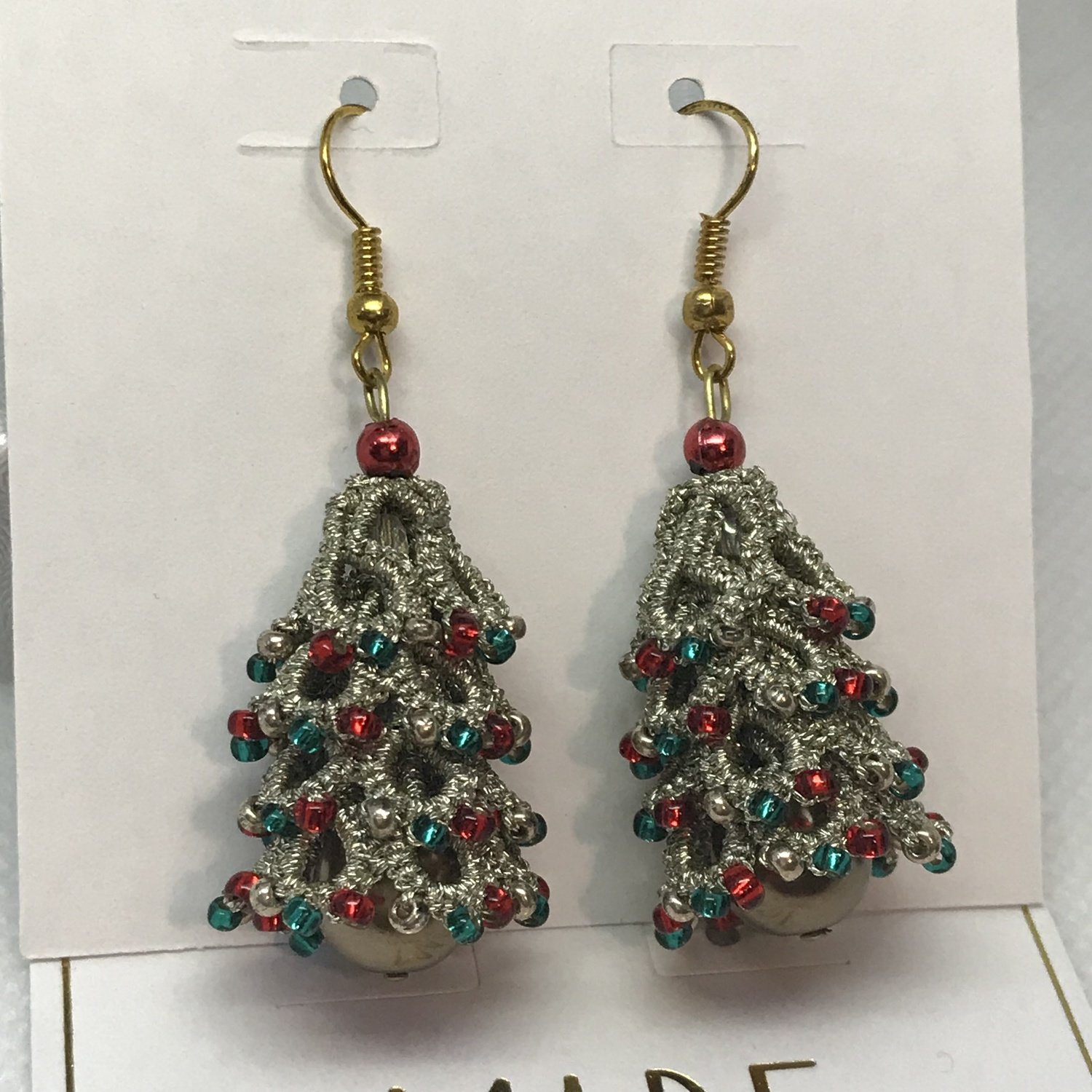 Tatted earrings &quot;Christmas tree&quot;