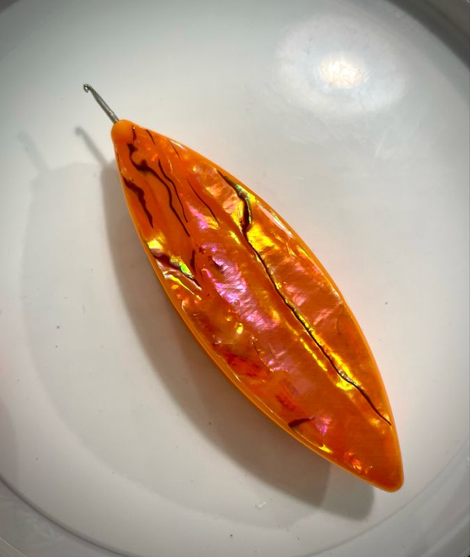 Moonlit Shuttle decorated on both sides, Natural shell veneer, Bright Orange