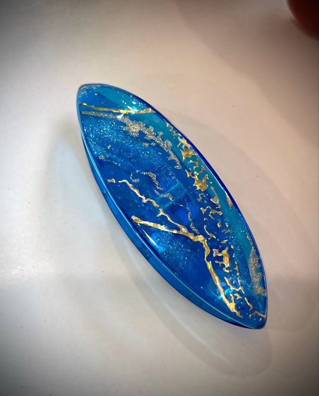 Handmade acrylic shuttle decorated on both sides,  Gilded Galaxy , Ocean Blue