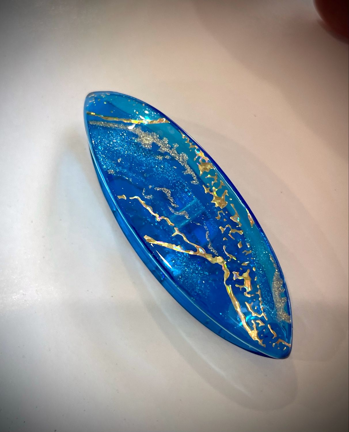 Handmade acrylic shuttle decorated on both sides,  Gilded Galaxy , Ocean Blue