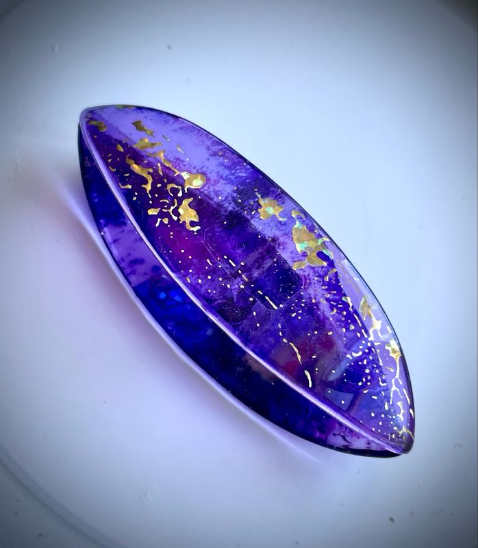 Handmade acrylic shuttle decorated on both sides,  Gilded Galaxy , Amethyst Purple