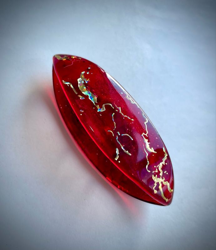 Handmade acrylic shuttle decorated on both sides, Gilded Galaxy , Deep Red