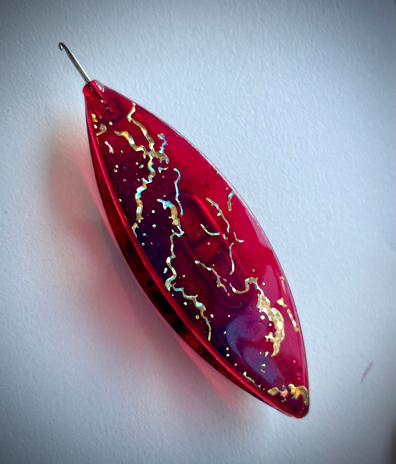 Moonlit shuttle decorated on both sides, Gilded Galaxy,   Deep Red