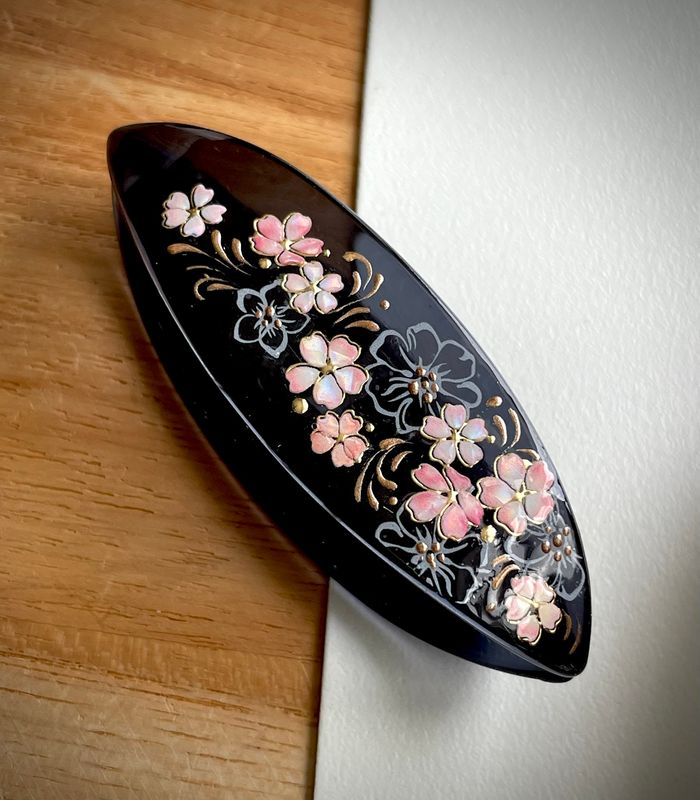 Handmade acrylic shuttle decorated on one side, Midnight Sakura