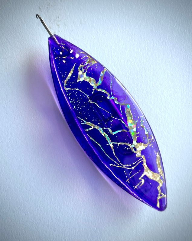 Moonlit shuttle decorated on both sides, Gilded Galaxy,  Amethyst Purple