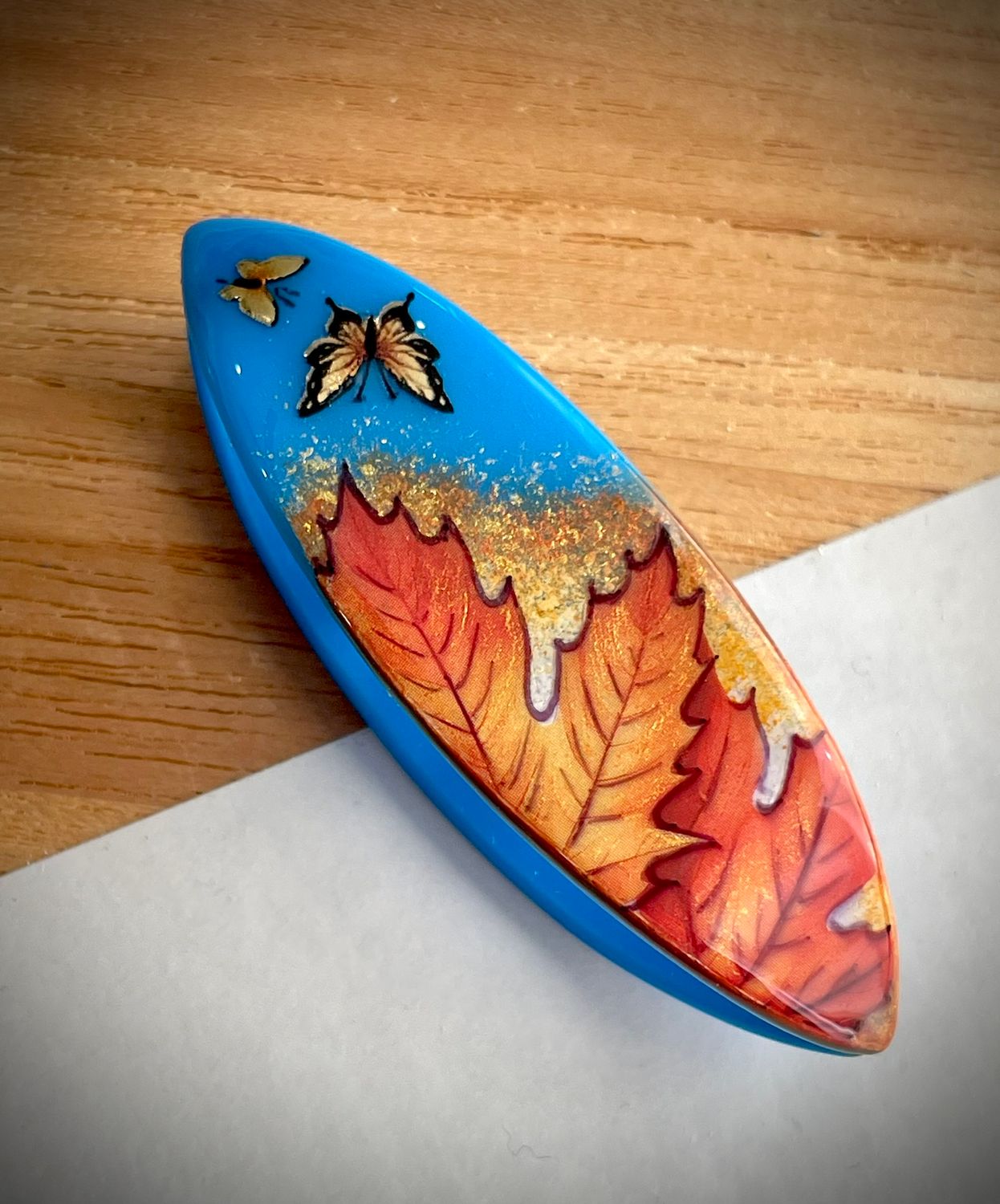 Handmade acrylic shuttle decorated on one side, Enchanted Fall