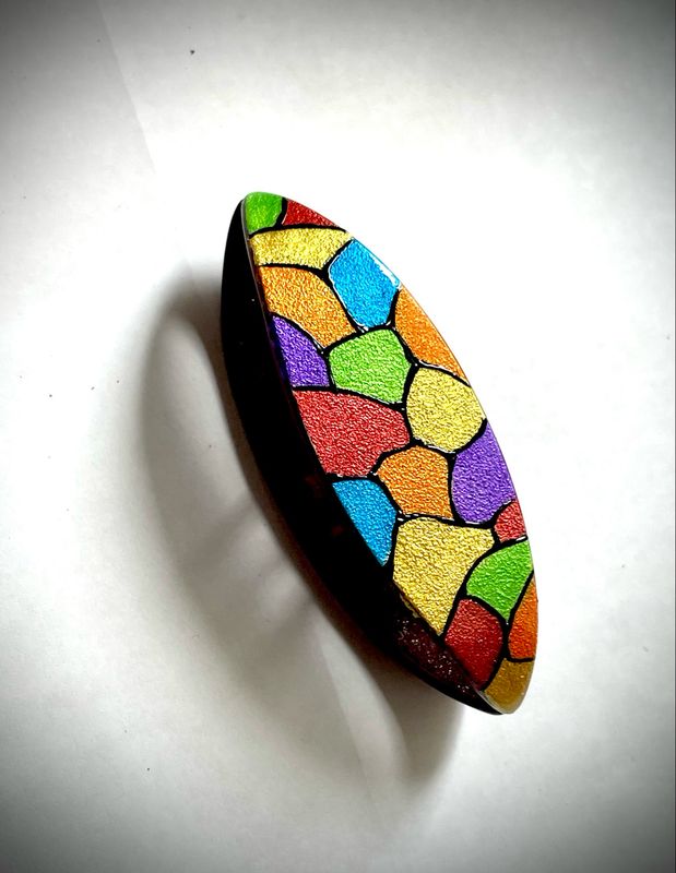 Handmade acrylic shuttle decorated on one side, Kaleidoscope Mosaic Brown