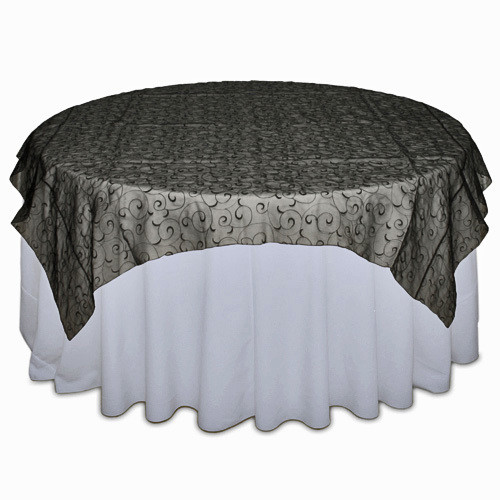 Black Organza Swirl Table Overlay Rental Black Organza Swirl Table Overlay Rental