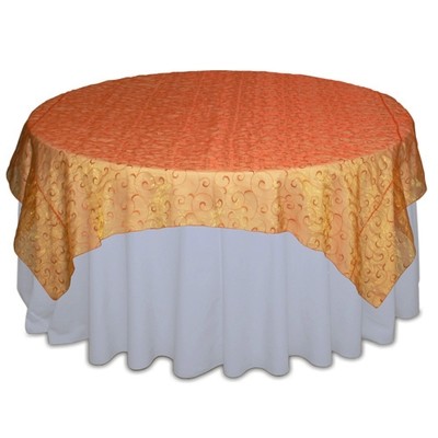 Orange Organza Swirl Table Overlay Rental