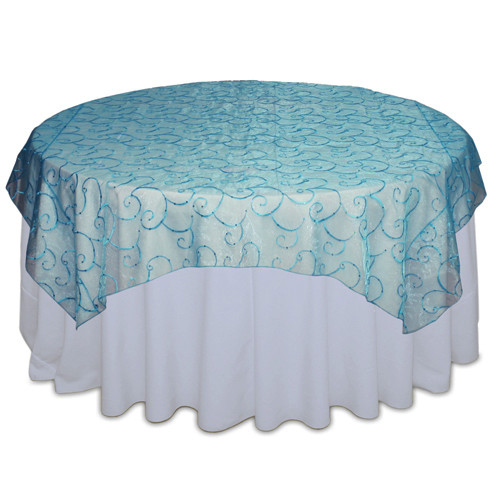 Aqua Sequin Organza Swirl Table Overlay Aqua Sequin Organza Swirl Table Overlay