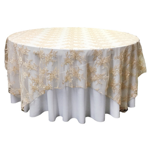 Champagne Floral Lace Table Overlay