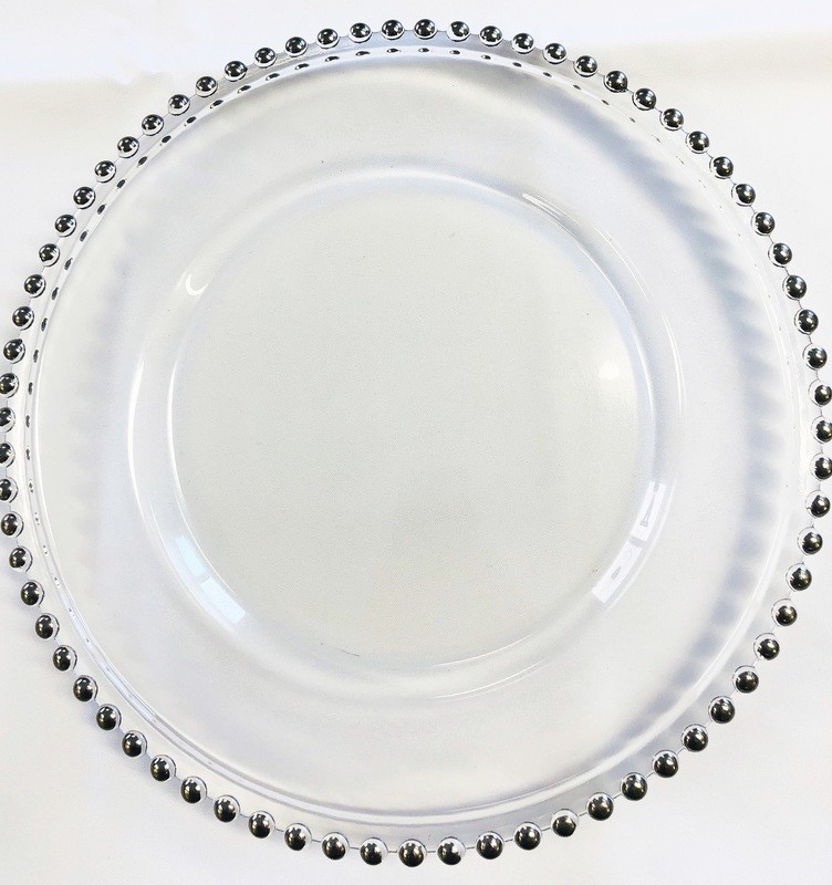Silver Beaded Glass Charger Plate Rentals Silver Beaded Glass Charger Plate Rentals