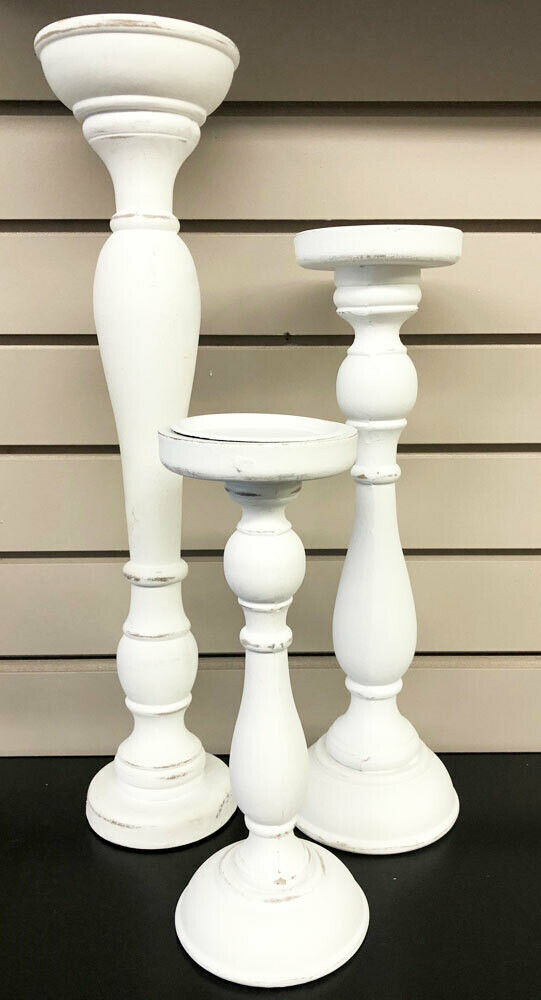 White Wooden Candle Holders - Set of 3