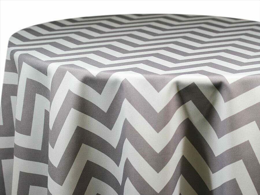 Grey and White Chevron Tablecloth Rentals
