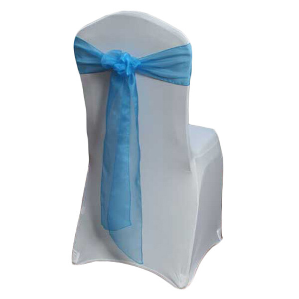 Ocean Blue Organza Sheer Chair Sash Rentals for weddings and events, Iowa-based supplier shipping n…