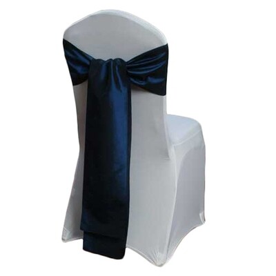 Midnight Blue Taffeta Chair Sash Rentals for weddings and events, Iowa-based supplier shipping nati…