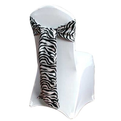 Zebra Satin Chair Sash Rentals for weddings and events, Iowa-based supplier shipping nationwide