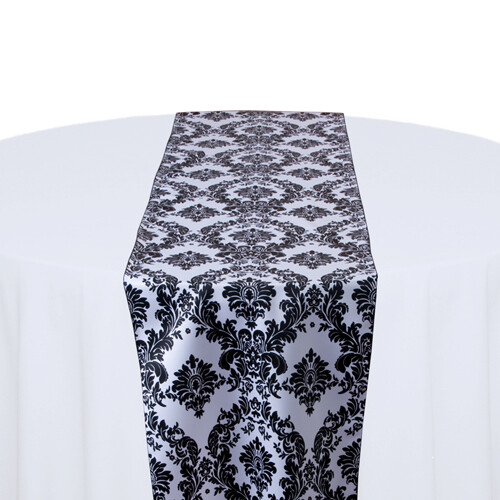 White and Black Damask Table Runner Rentals