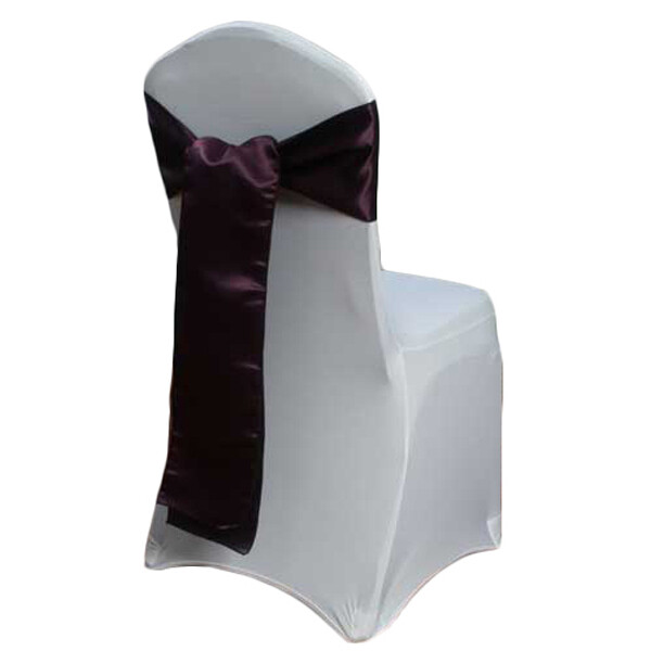 Aubergine Polyester Satin Chair Sash Rentals Aubergine Polyester Satin Chair Sash Rentals