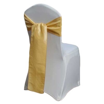 Canary Taffeta Chair Sash Rentals for weddings and events, Iowa-based supplier shipping nationwide