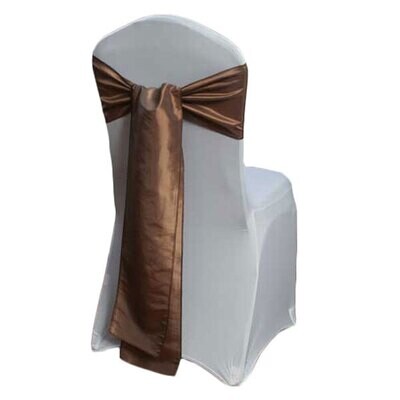 Latte Taffeta Chair Sash Rentals for weddings and events, Iowa-based supplier shipping nationwide