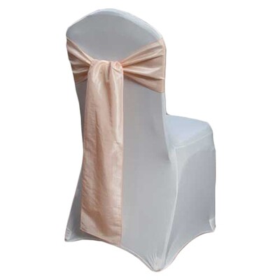 Blush Taffeta Chair Sash Rentals for weddings and events, Iowa-based supplier shipping nationwide