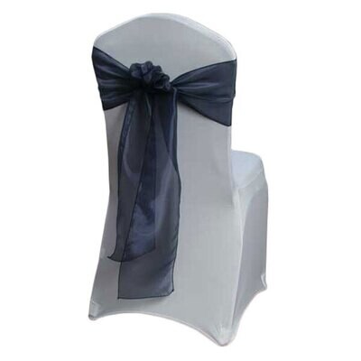 Navy Miror Chair Sash Rentals for weddings and events, Iowa-based supplier shipping nationwide