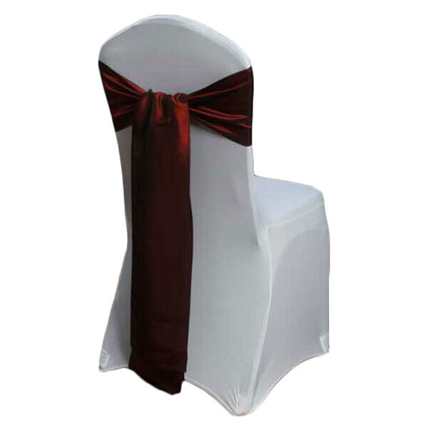 Cinnamon Taffeta Chair Sash Rentals for weddings and events, Iowa-based supplier shipping nationwide