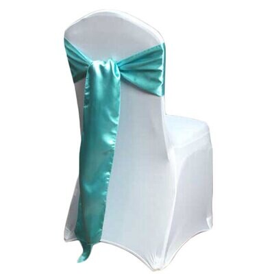Turquoise Light Satin Chair Sash Rentals for weddings and events, Iowa-based supplier shipping nati…