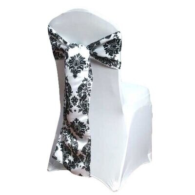 White &amp; Black Damask Satin Sash Rental