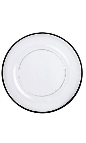 Alpine Acrylic Charger Plate Rentals - Black Rim Alpine Acrylic Charger Plate Rentals - Black Rim